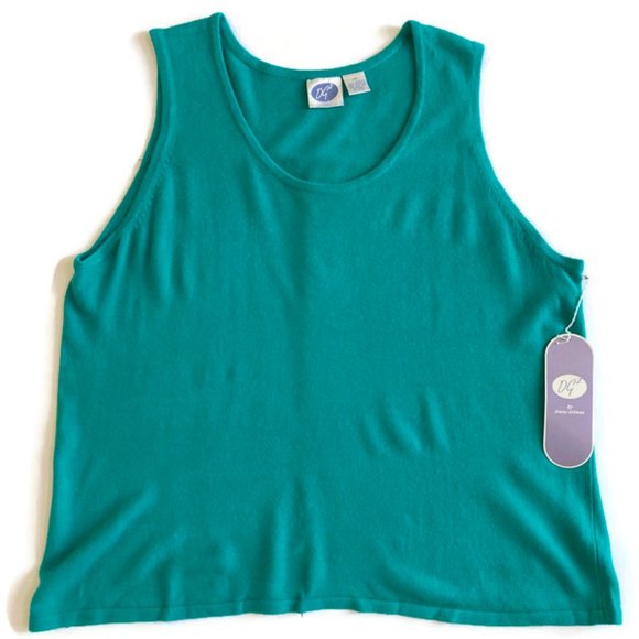 diane gilman womens sleeveless sweater tank top kelly green size 2X acrylic - Picture 2 of 9